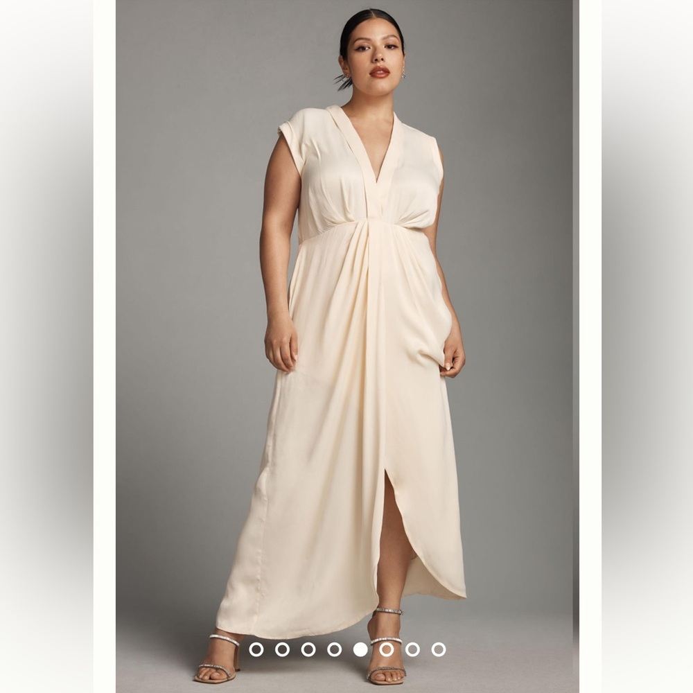 Anthropologie - Sleeveless V-Neck Twist-Front Satin Dress